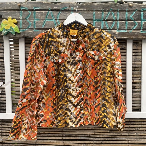 RUBY Rd Petite Linen Blend Multicolor Camouflage Short Jacket M - Picture 6 of 17